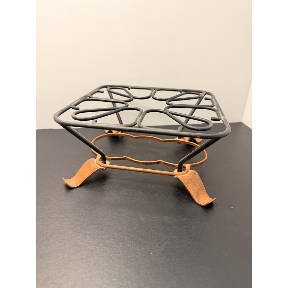 Vintage Wrought Iron Metal Trivet Table Stand Copper Color Curved Feet Hot Pad